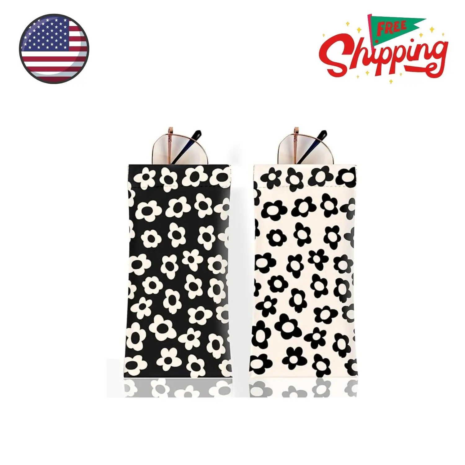 2Pcs Sunglass Eyeglass Glasses Case Soft PU Leather with Cleaning Cloth