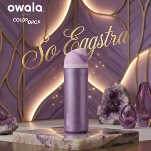 Owala Purple Glitter 32oz Insulated Water Bottle Model Leak Proof BPA Free Double Wall Built In Straw Stylish Sparkle Design Travel Gym Hydration