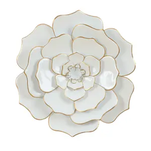 LuxenHome White and Gold Flower Metal Wall Decor