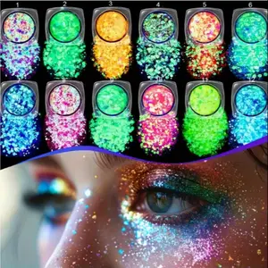 12 Color Fast Drying Glowing Gel, Water-Based Body and Face Paint, Body Makeup, Self-Adhesive Neon Flash Christmas Party Decorations