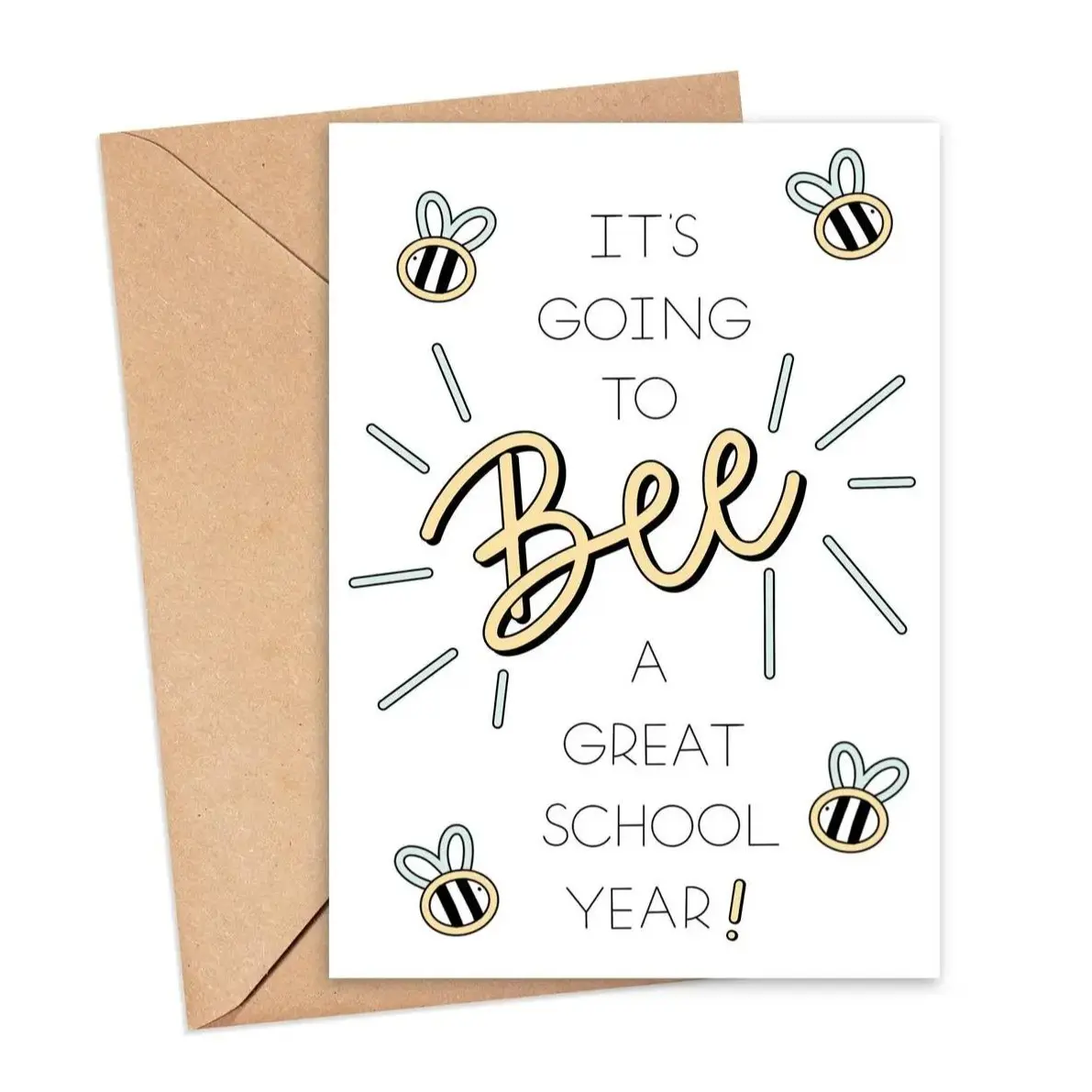 It's Gonna Bee A Great School Year Greeting Card, Funny Back To School Gift Card, Cute Bee Pun School Greeting Card with Envelope, Happy New School Year Card