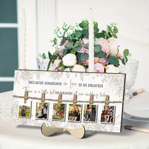 Wooden Memorial Picture Hanging Board, 1 Count Wedding Sign with 6 Counts Clips, Memory Table Sign, Photo Display Sign for Home Decor