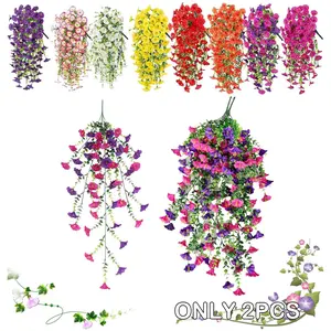 Artificial Morning Glory Hanging Decoration, 2 Counts/set Faux Flower Hanging Ornament, Decorative Flowers for Garden, Wall, Fence, Fruit, Elegant Artificial Plants, Fake Hanging Plants, Lifelike Artificial Flower