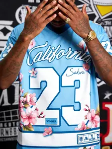 California Sakura 23 Number American Football Jersey T-Shirt, Jersey Tee, Jersey Top, Full Print Design Cherry Blossom, Vintage Appeal Retro Street Hip Hop Short Sleeve