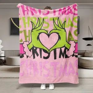 Christmas Monster Heart Theme, Large Size, Soft Lightweight Warm, Perfect for Bed Sofa Office Camping Travel, Soft Cozy Blanket