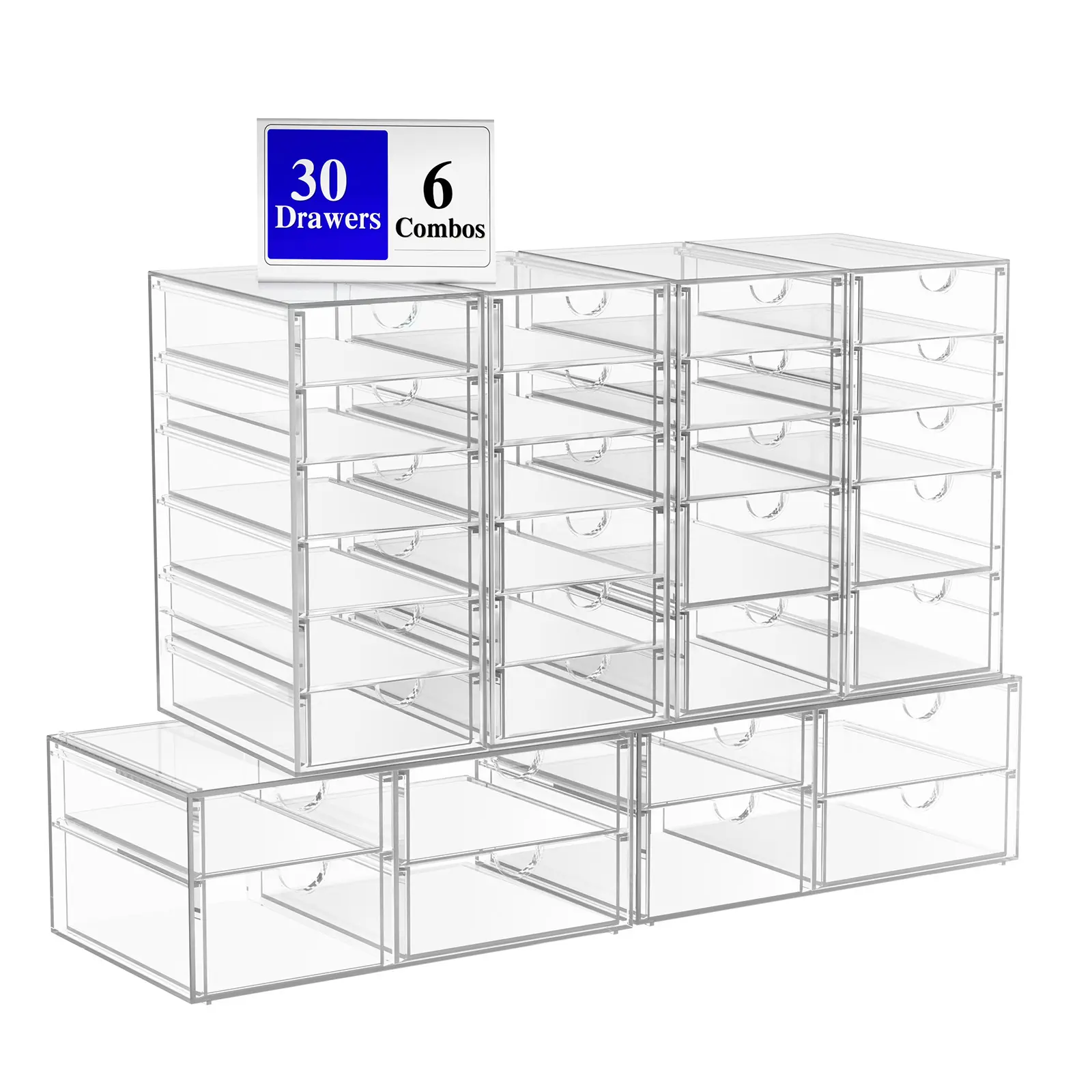 7CODE Clear 30-Drawer Stackable Makeup Organizer, Plastic Storage Bin for Vanity, Bathroom Countertop, Home Organization Needs