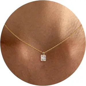 Diamond pendant necklace for women, dainty gold layered necklaces 14K gold plated stacked Cuban paperclip chain choker necklaces aesthetic simple gold necklace jewelry gifts for women