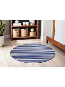 HomeRoots 5 ft. Striped Round Modern Area Rug - Ivory, Tan, Blue