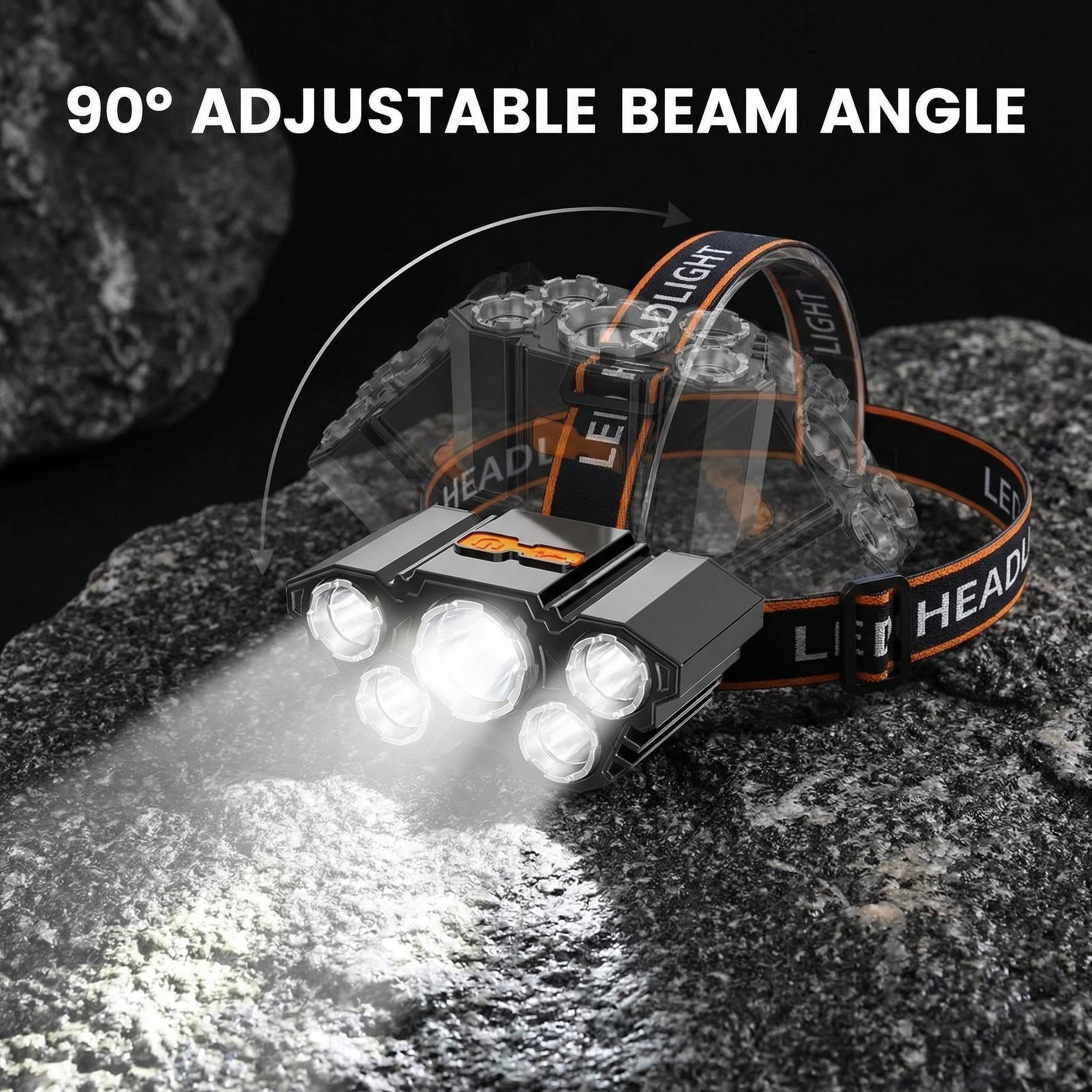 Buy one get one free, a total of 2, multifunctional 5-LED headlamp, head-worn flashlight, outdoor USB rechargeable fishing headlamp, high-brightness four-mode headlamp flashlight, for camping, work, maintenance, car repair, and renovation.