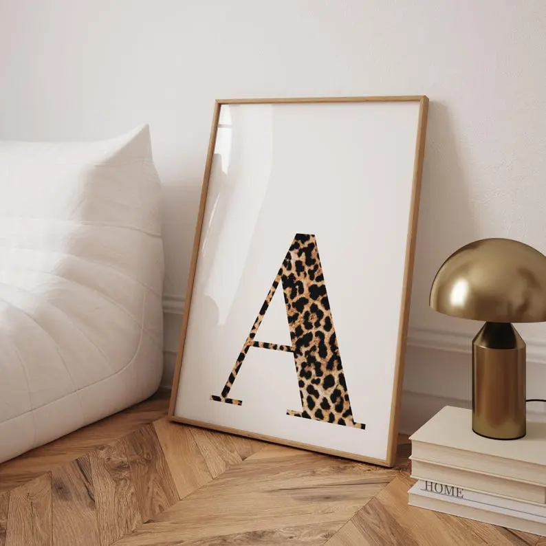 Custom Initial Wall Art, Trendy Leopard Print With Lucky Girl Syndrome Aesthetic, Chic Dorm Room Decor, Girly Animal Nursery Art, Personalized Gift For Roommates