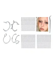 Fake Piercing Jewelry, Faux Lip Ring Set, Facial Jewelry, Studs, Accessories, Multi Use for Lip Eyebrow Nose Fake Piercing, Fake Tongue Piercing, Non Piercing Jewelry for Women & Men Daily Casual Wear, Stainless Steel
