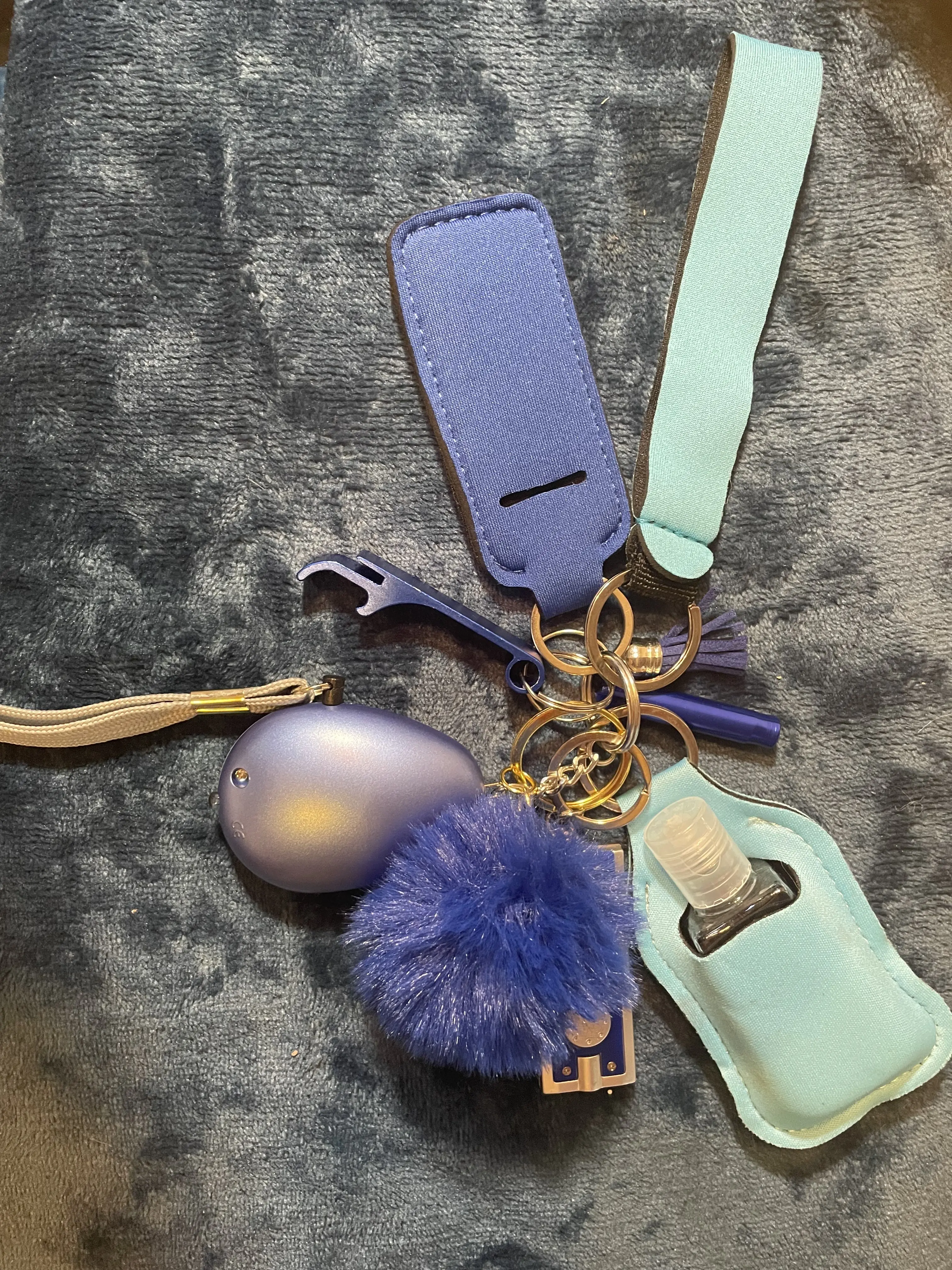 Safety Key Chain Set Dark Blue & Light Blue, Fashionable Keychain & Phone Chain & Wristband, Trendy Exquisite Accessories for Women