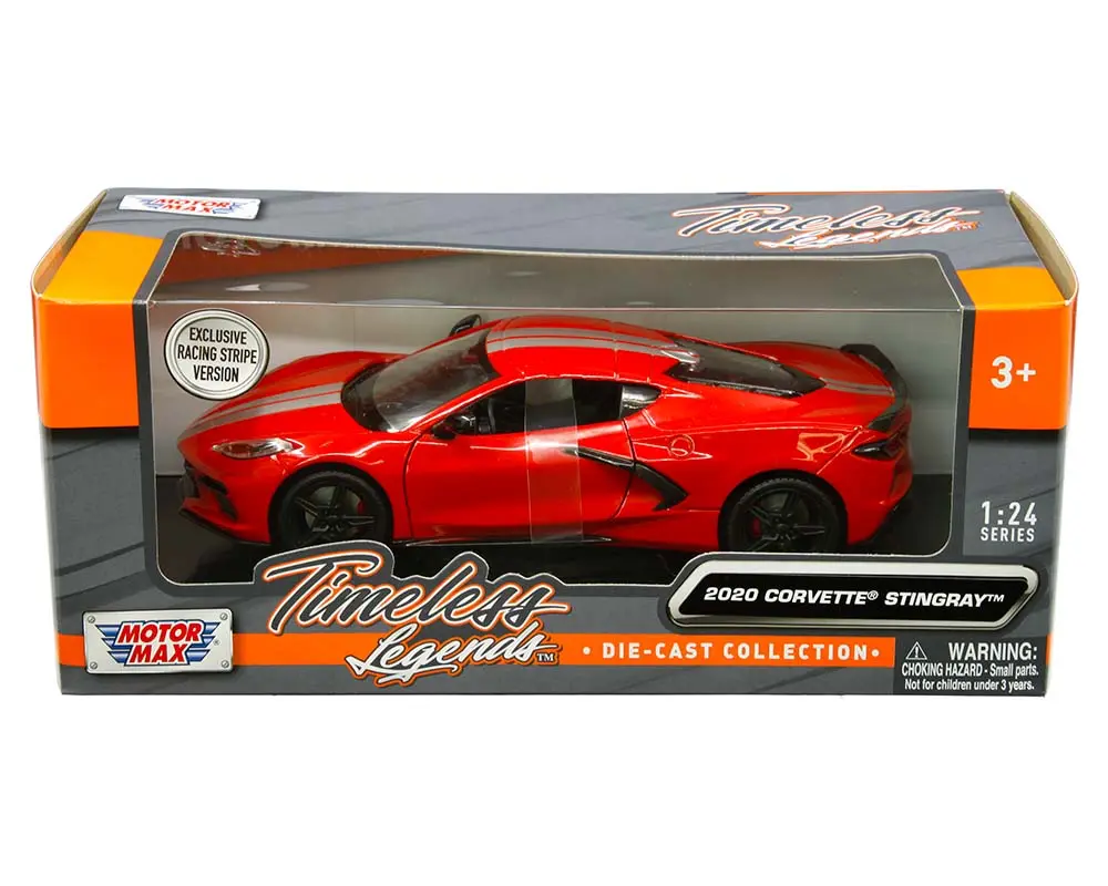 Motormax 1:24 2020 Chevrolet Corvette C8 Stingray with Silver Striples Diecast Model Car