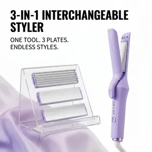 3-in-1 Interchangeable Hair Styling Tool – Curling Iron, Flat Iron & Hair Crimper Combo, Beach Waves Curler, Root Volume Crimped Hair Waver, Anti-Frizz Cool Airflow Styler, Fast Heating | TikTok Viral Travel Essential Gift for Mom 2026