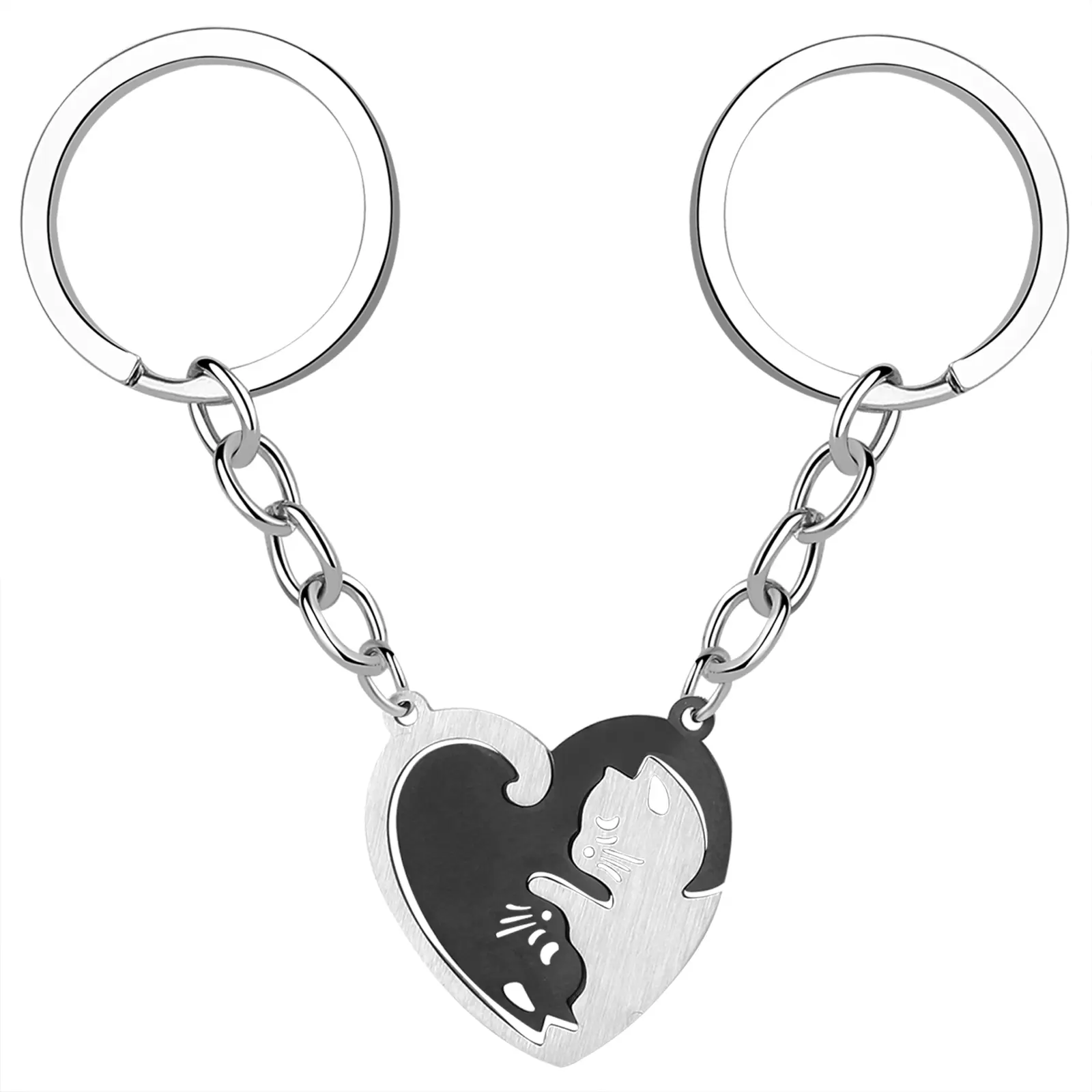OIDEA Hugging Cats Heart Puzzle Couple Keychain Set - Stainless Steel BFF Matching Key Ring, Animal-Inspired, Heart-Shaped Engraved, Metal Replica, Ring Attachment, Animal-Inspired Keychains, Heart-Shaped Engraved Keychains