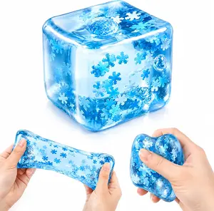 Boxed Blue Snowflakes Inside Squishy Ice Cube Squeeze for Anxiety Relief Sensory Squishy Fidget Toy