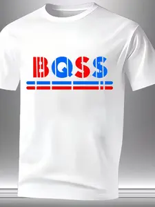 New Year Men's Round Neck Short Sleeve, Blue Striped Pattern, Modern Style, Casual Wear, Multiple Colors Available