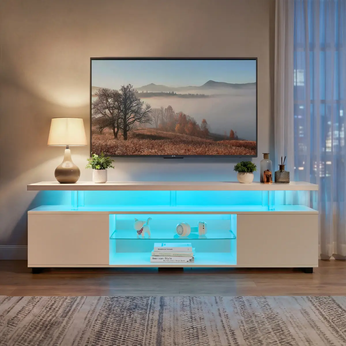 TV Stand for 60 Inch TV LED Gaming Entertainment Center Media Storage Console Table with Large Side Cabinet for Living Room( White)
