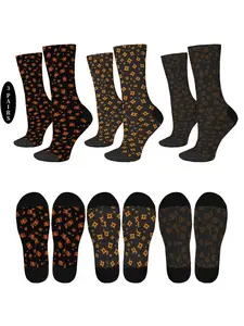 3 pairs of Halloween themed crew socks with dark pumpkin patterns, comfortable, warm and breathable, Harajuku style, novel and interesting, unisex mid-tube socks, daily unisex wear socks, holiday party gift socks