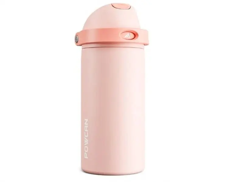 POWCAN 18 oz Insulated Water Bottle: 2-in-1 Push-Button Spout & Quick-Flip Straw, Leakproof, Cold 24Hrs, Fits Car Cup Holder, Stainless Steel Water Bottle for Sports, Travel, School (Cotton Candy)
