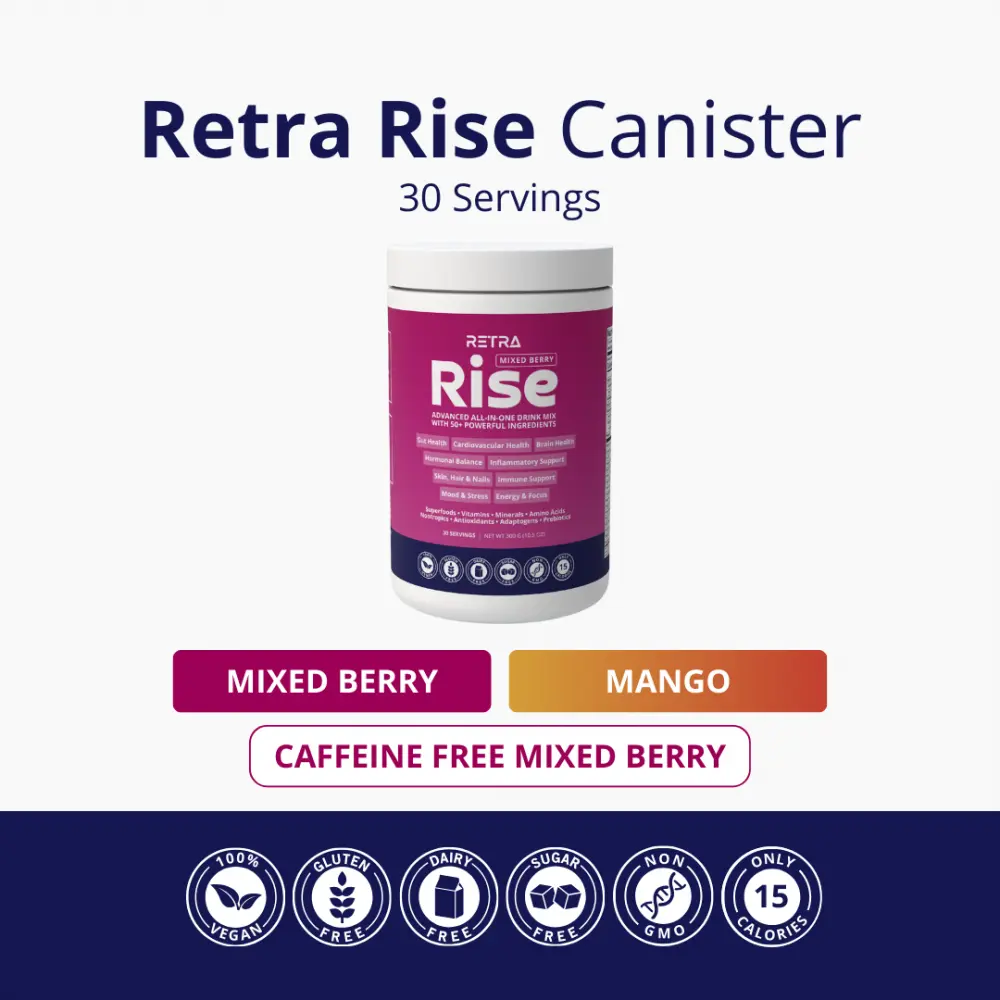 Retra Rise Advanced All-in-One Drink Mix with 50+ Powerful Ingredients, 300 g (10.5 oz)