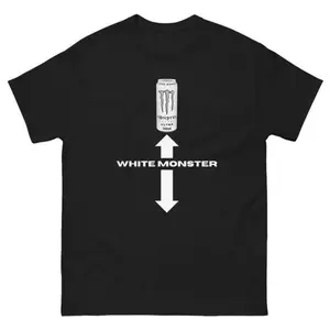 White Monster Graphic T-Shirt for Men - Stylish Black Round Neck Cotton Tee with Simple Logo Design for Casual Everyday Wear