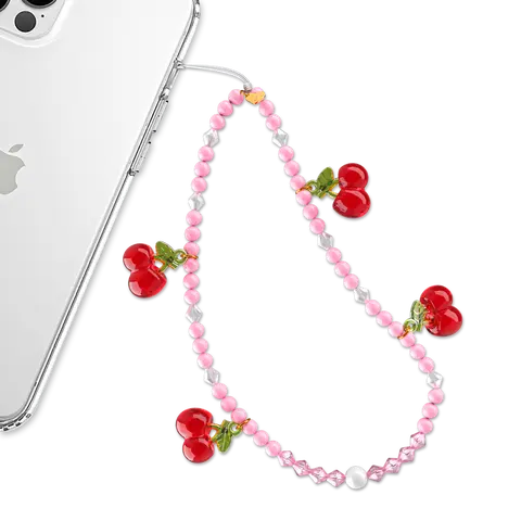 Velvet Caviar Personalized Sweet Cherry Motif Cell Phone Charm - Premium Handmade Cute Accessories, Lightweight Easy to Carry Secure Attach Universal Phone Strap for iPhone & Android, Ideal Holidays Gift