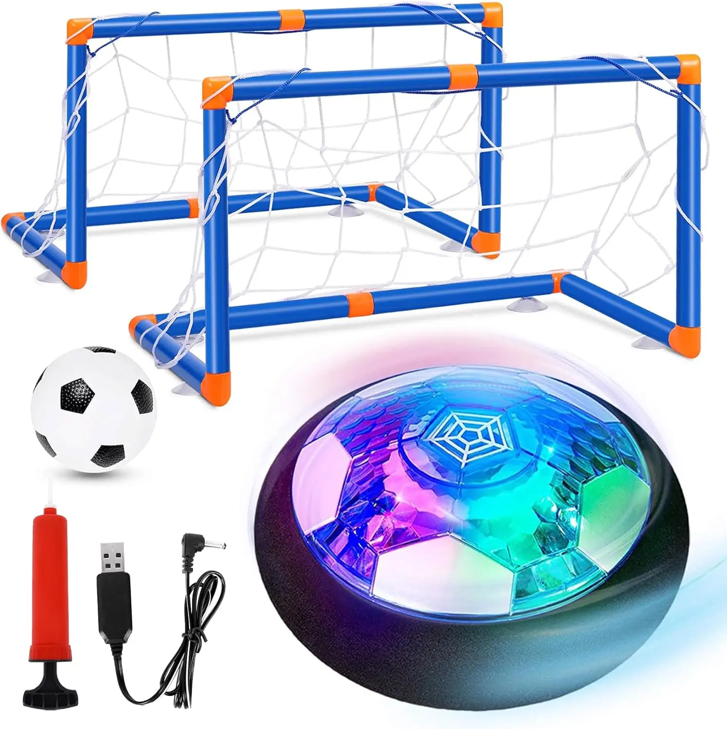 2-in-1 Hover Soccer Toy Set - LED Floating Ball, Inflatable Ball, USB Rechargeable Star Night Light, Bumper Sports Game Unit, Goalposts, USB Cable, Air Pump - Christmas Gift for Ages 6-12, Hover Soccer Ball