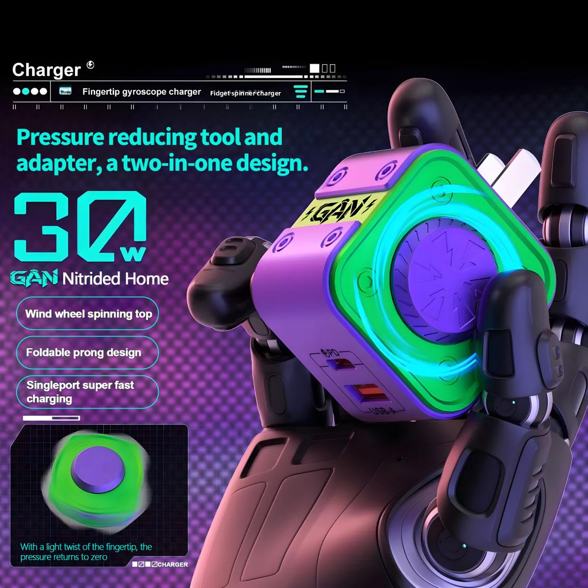 120W Fast Charger with Cable(Free data cable), Dual Port USB C Wall Charger, Fun Fidget Spinner Shape Desktop Adapter, Low-Temperature Charging Protection for iPhone Android iPad MacBook Laptop