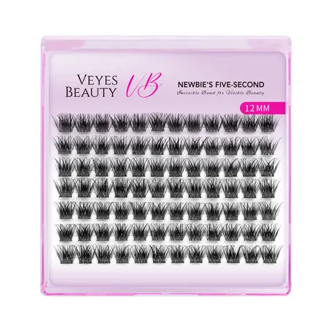 VEYESBEAUTY VB-Siren Cosmetic Single Length Cluster Lashes - Invisible Line, 5-Second Volume Individual Wispy Clusters, Mini Tray for Newbie Home Self-Application Dramatic Eyelash Extension