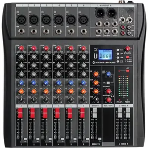 DX6 Professional Mixer Sound Board Console 6  Desk System Interface Digital USB MP3 Input 48V Phantom Power Stereo DJ Studio FX Steel Chassis,Black  USB Audio Mixer for PC