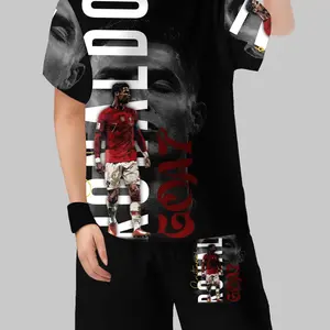Cool Contrast Portugal Team Cr7 Boy Short Sleeve Athletic Set, Color Block Logo & Football Star Image, Fan Favorite Youth