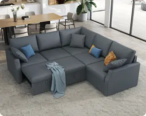 【Ships in 2 Boxes】AMERLIFE Sleeper Sofa Couch, 85'' L Shaped Design Pull Out Sofa with Storage Seater, Modern Sectional  Sofa for Living Room,  Apartment