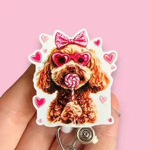 Glitter My Badge Doodle dog Valentine’s Day badge reel for nurse and hospital workers. Badge clip Badge pull - Retractable swivel clip with a 360 rotation. Great gift for coworker.