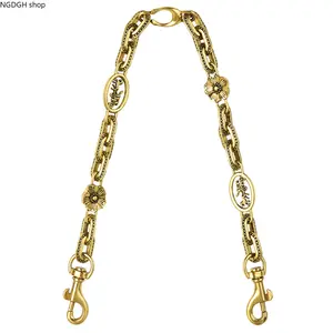 Vintage Gold Purse Chain Strap, Retro Flower & Logo Details, Antique Gold Finish, Detachable & Adjustable, Perfect for Upgrading Crossbody Bags, Handbags & Adding a 90s Vibe