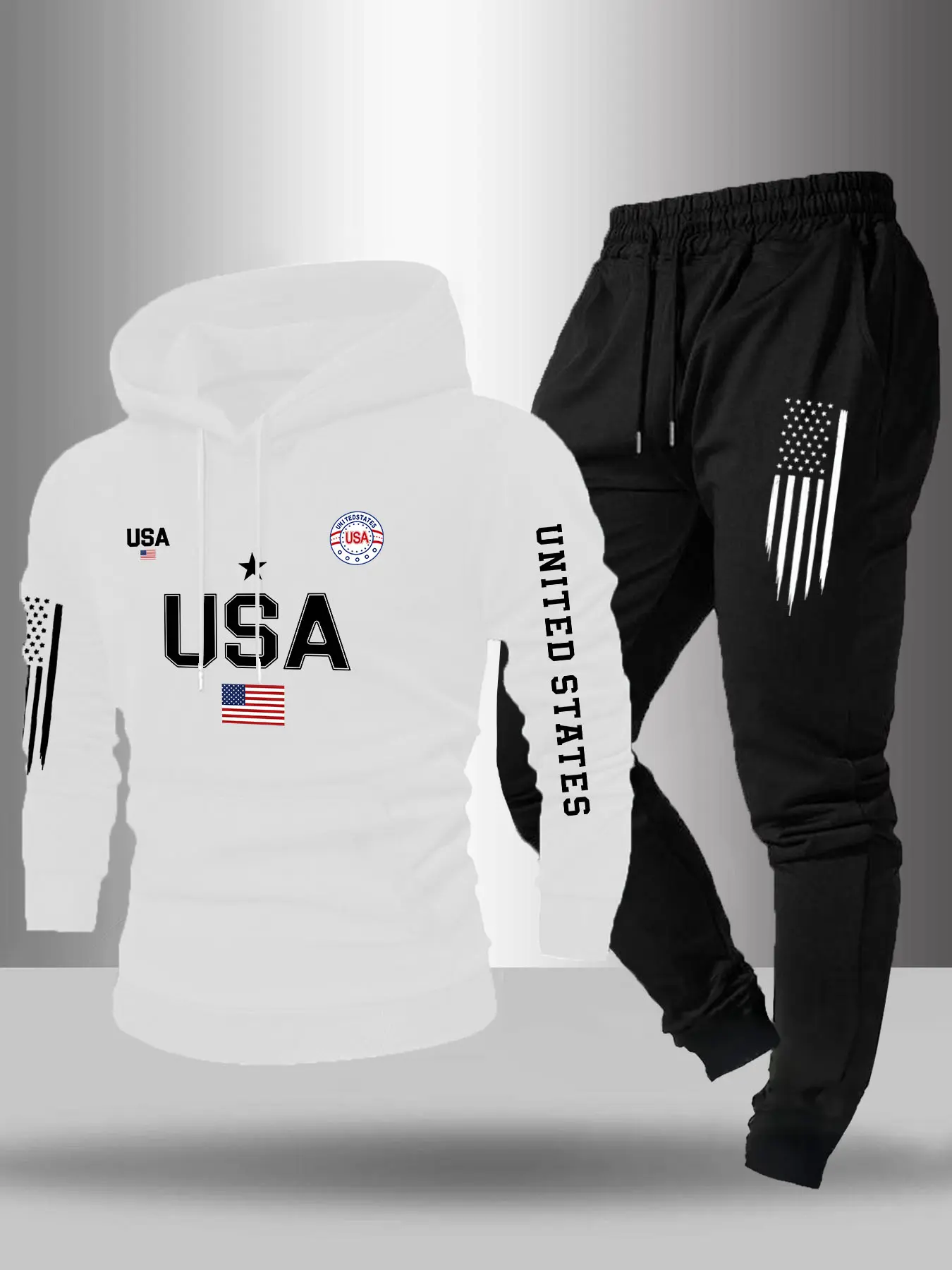 Men's Casual Long Sleeve Hoodie Set, Fall & Winter Thicken Sweatshirt with Drawstring Pants, Letter & Graphic Print Design, 2 Piece Clothes