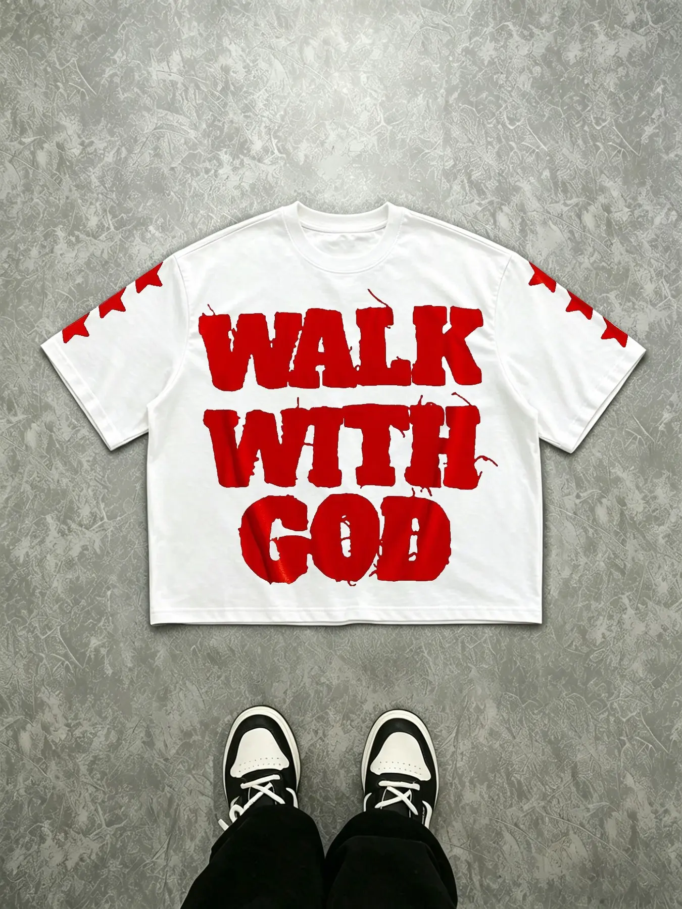 Unisex "Walk With God" Graphic Printed Cropped T-shirt, Oversized Streetwear Menswear Top, Y2K Aesthetic Loose Hip Hop Casual Daily Short Sleeve Tee