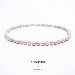ANGEPERLE S925 Silver Freshwater Pearl Necklace 7.5-8.5mm TSJCY956