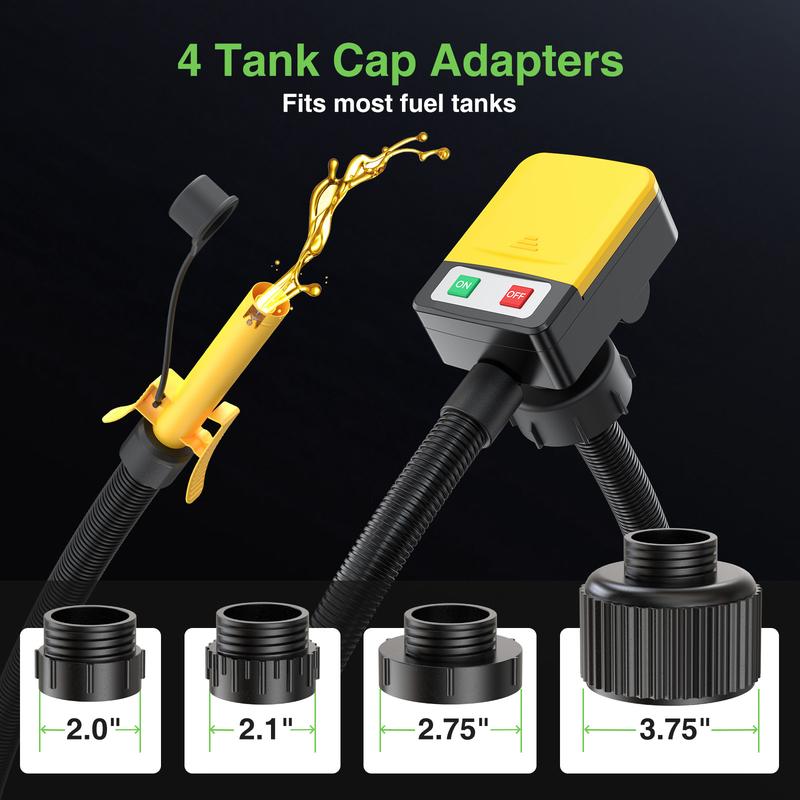 TaskStar Portable Fuel Transfer Pump 3.2 GPM- Auto-stop & Overfill Protection, Battery-Powered with 4 Adapters (Gas/Diesel/Oil/Water)