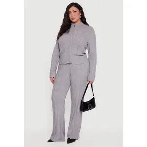 Plus Size Almost Famous High Waisted Cable Knit Pants