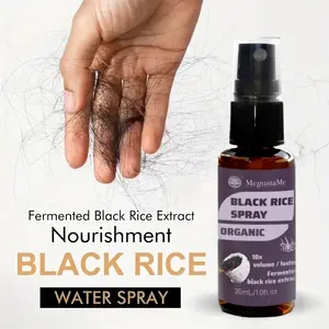 Say goodbye to flat hair! MegustaMe Organic Black Rice Spray — 10x denser shine — Fermentation hair growth spray (1 oz), contains Minoxidil; women’s KBD set includes hair oil growth serum and pink lotion to promote hair growth.