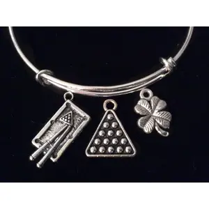 Pool Themed Silver Expandable Charm Bracelet Adjustable Wire Bangle Gift  Pool Triangle Pool Sticks