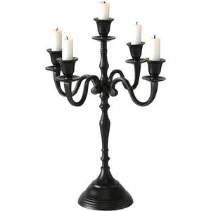 Candle Candelabra, Rustic Black Finish, Centerpiece, Hand Crafted of Cast Aluminum Nickel, Over 1 FT High (15 3/4 Inches)