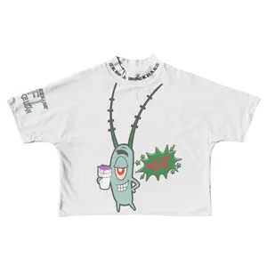 No Fake Lean White T-Shirt with Cartoon Character and Green Sentence Design