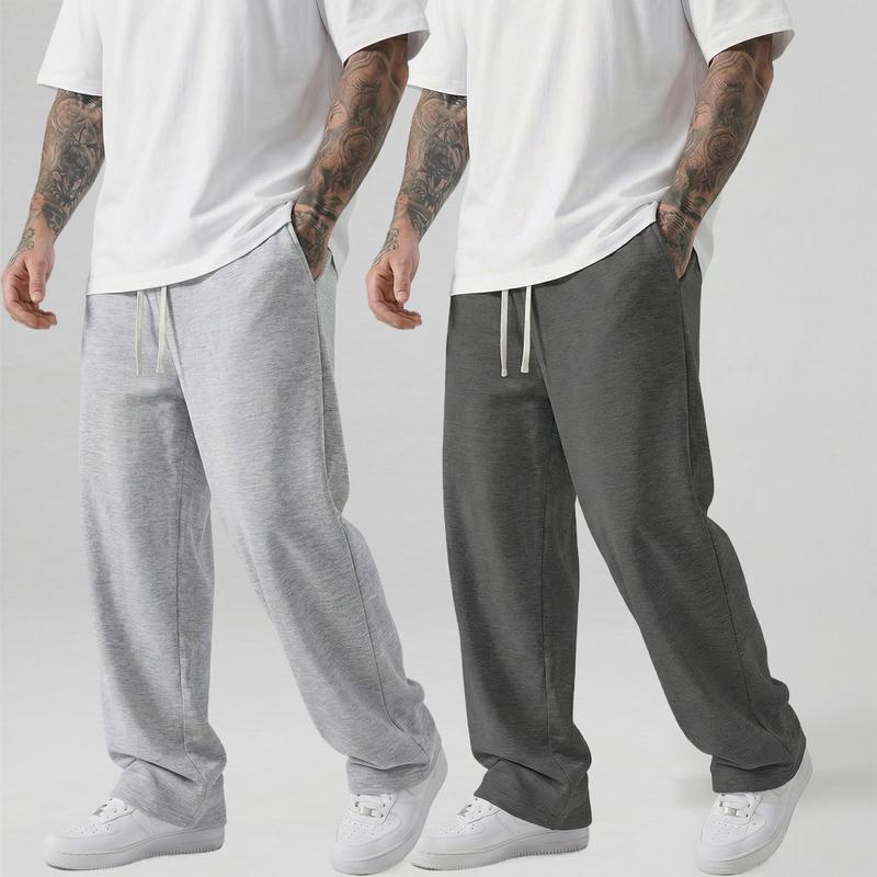 Men's Casual Jogger Pants - Straight-leg loose fit, elastic waistband with drawstring, side pockets, all-season comfort, athletic style long pants, knit fabric, durable material