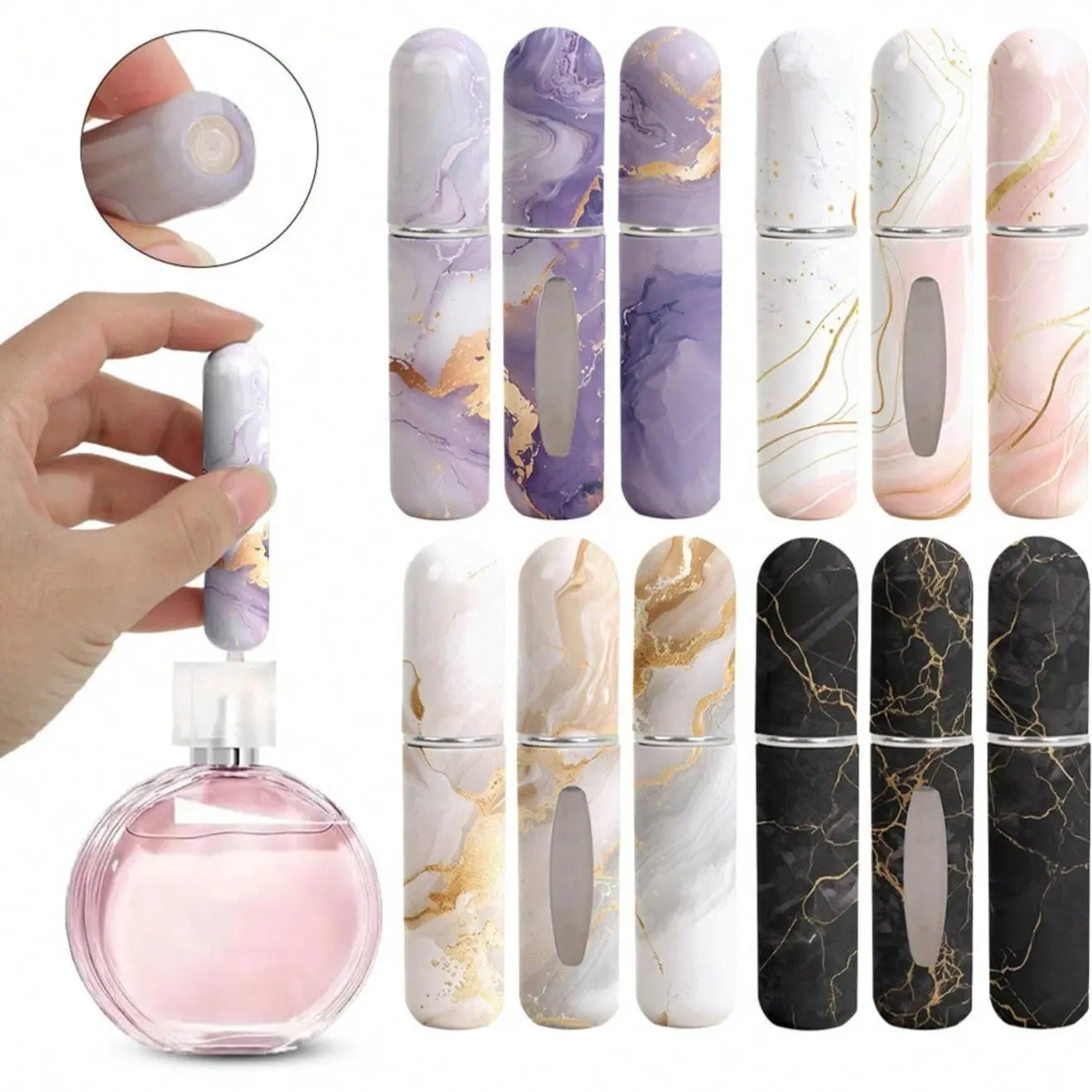 1/3/5 Set Marble Theme Gift Bottle Set, Perfect for Gender Reveal Parties, Birthdays, Weddings, Refillable Mini Perfume Atomizers