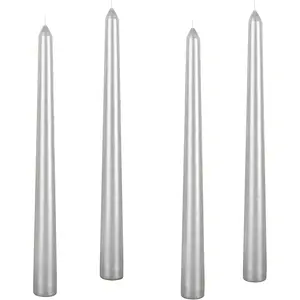 4pcs 10 inch Glossy Silver Unscented Taper Candles, 8 Hrs Burning Long Candle Sticks for Dinner Halloween