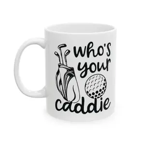 Who's Your Caddie Mug Funny Golf Ball and Bag Design on 11oz Ceramic Coffee Cup for Golf Lovers – Humorous Golf Gift for Men, Women, Coworkers – Unique Golf Joke Mug for Morning Tee Time, Office...