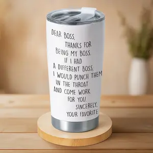 Dear Boss Funny 20oz Stainless Steel Tumbler – Sarcastic Appreciation Gift From Favorite Employee, Hilarious Office Drinkware for Bosses, Boss’s Day Cup