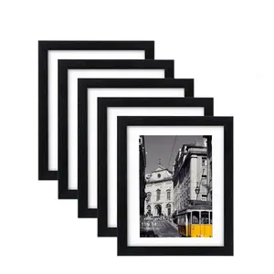 Set of 5 Black 8x10 Picture Frames with Polished Plexiglass – Fits 5x7 Photos with Mat or 8x10 Without Mat – Galleria Collection Wall-Mounted Photo Frames Decor Light